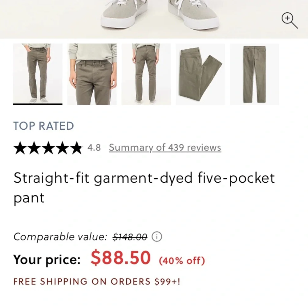 New w Tag: J Crew Straight Fit 5 Pocket Pants. Size 28
